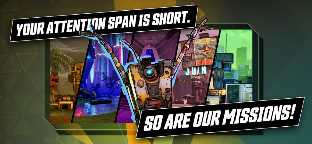 Borderlands Mobile - Claptrap robot from Borderlands Mobile announcing quick missions for short play sessions