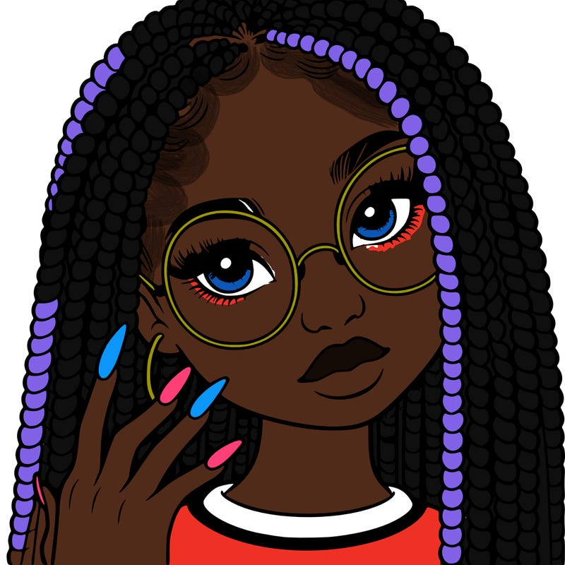 girl with box braids and round glasses and long nails