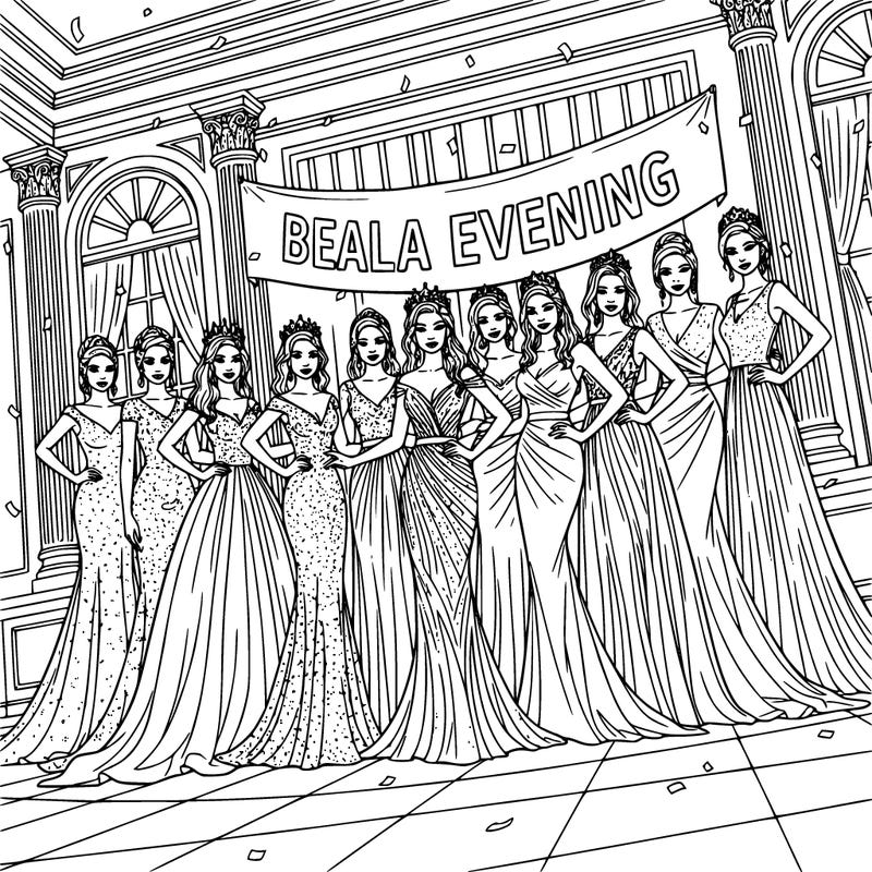 group of women wearing fancy/formal dresses posing for a picture.  the women are of different ethnicities.  they are at a party or beauty competition