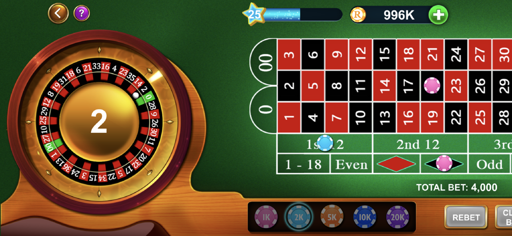 American roulette wheel and betting table with chips in the Casino Royale game