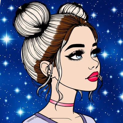 realistic girl with buns on the top of her head