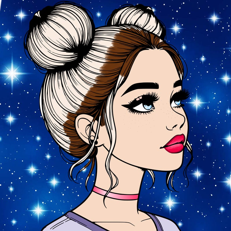 realistic girl with buns on the top of her head