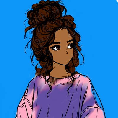 realistic girl with messy bun and oversized clothing