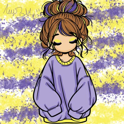 girl with baggy sweatshirt and messy bun