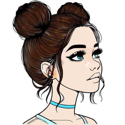 realistic girl with buns on the top of her head