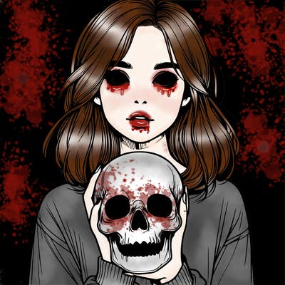 realistic girl holding a skull