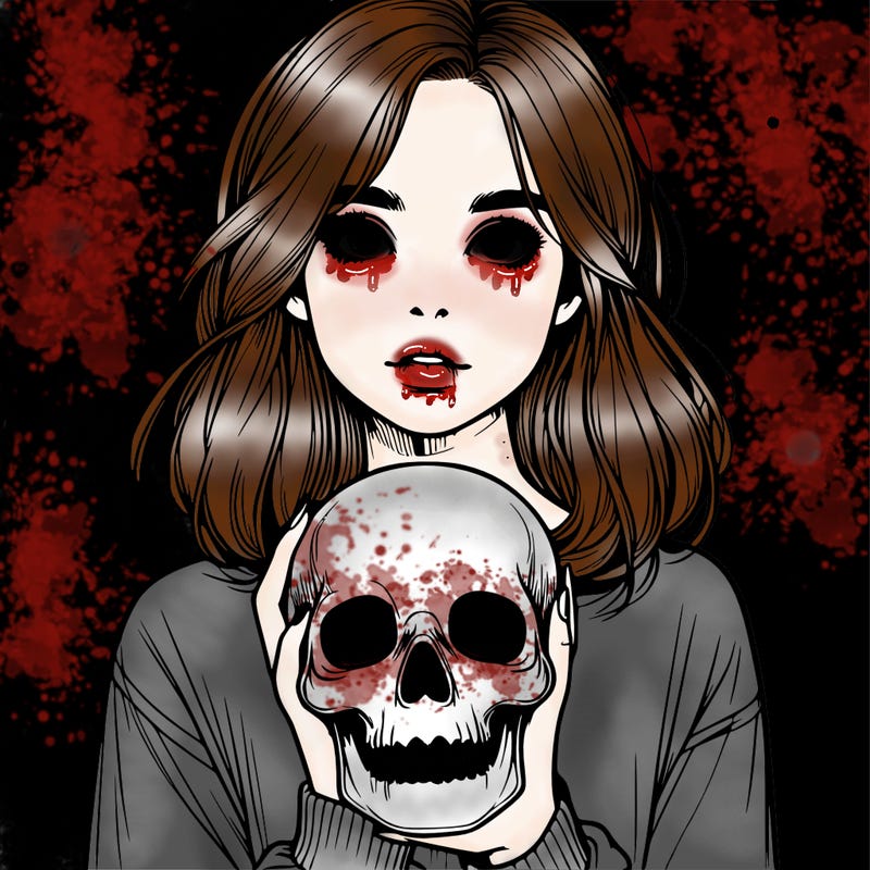 realistic girl holding a skull