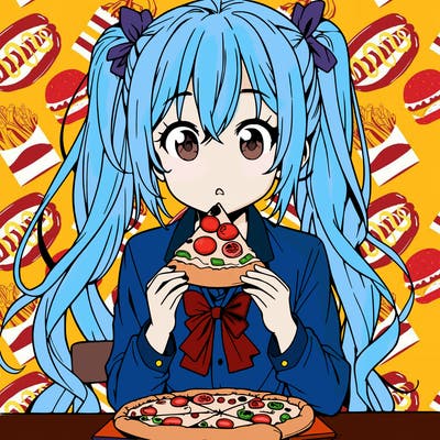 anime girl eat pizza