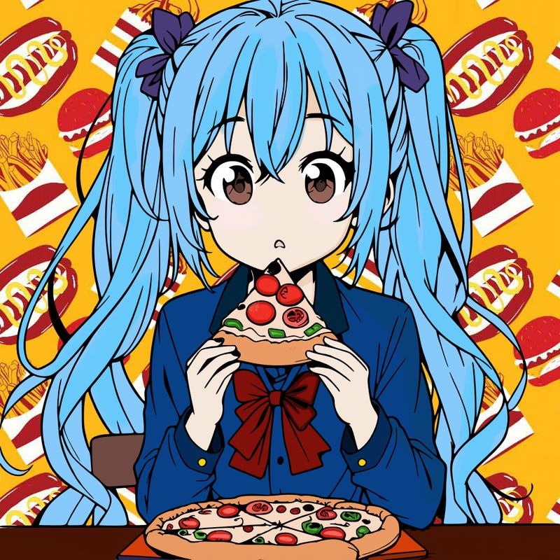 anime girl eat pizza