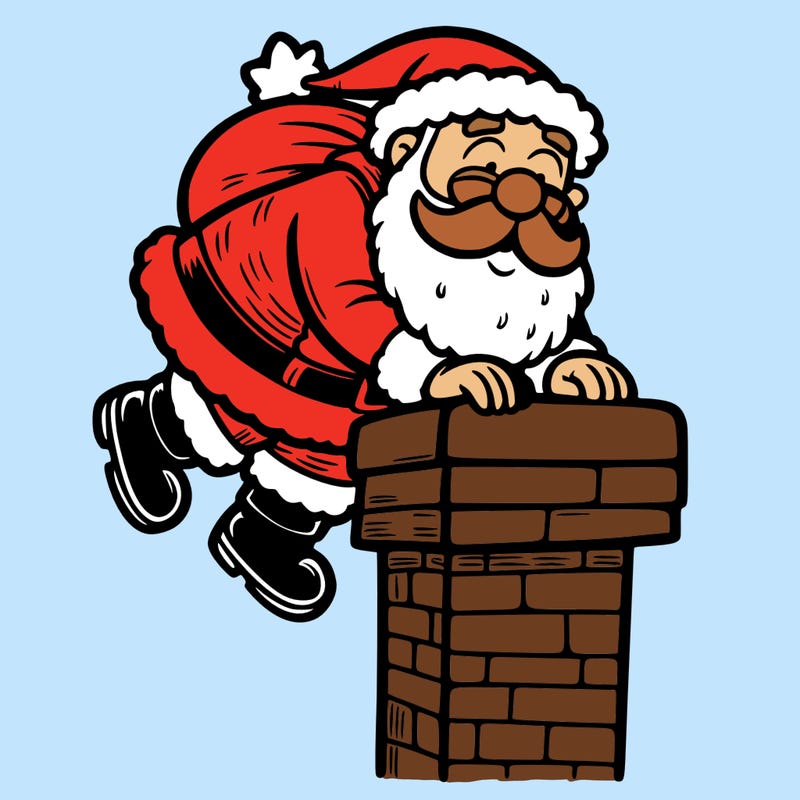 santa climbing down a chimney