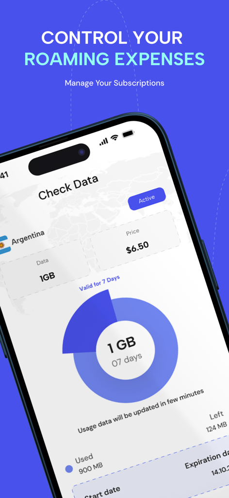 Best Connect eSIM - Best Connect eSIM app screen showing data usage tracking for an active plan in Argentina