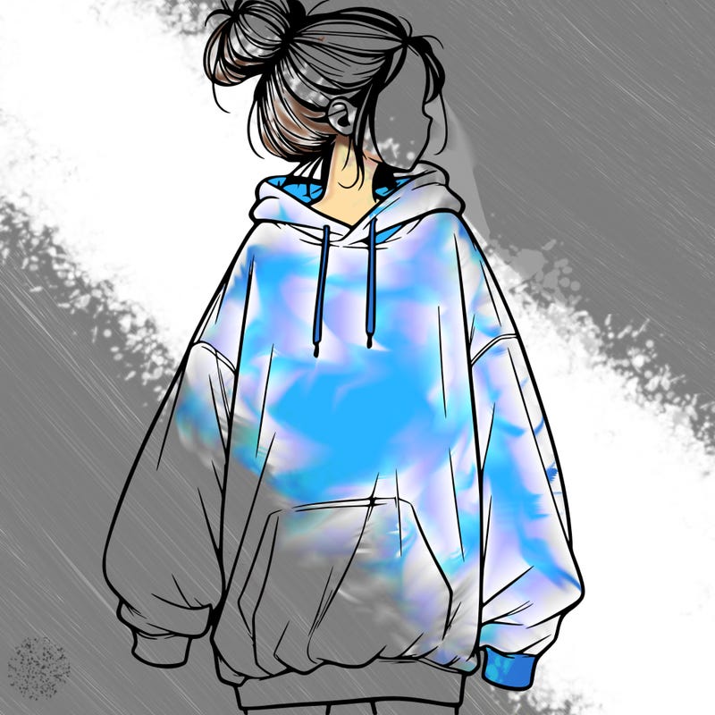 realistic girl with a oversized sweatshirt on and a bun