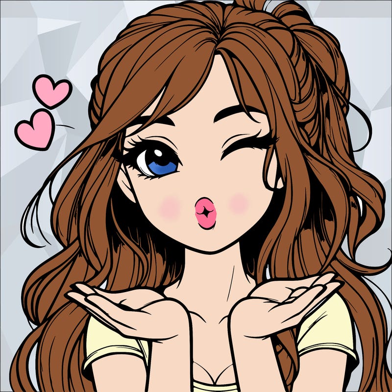 realistic girl winking and blowing a kiss while making heart hands