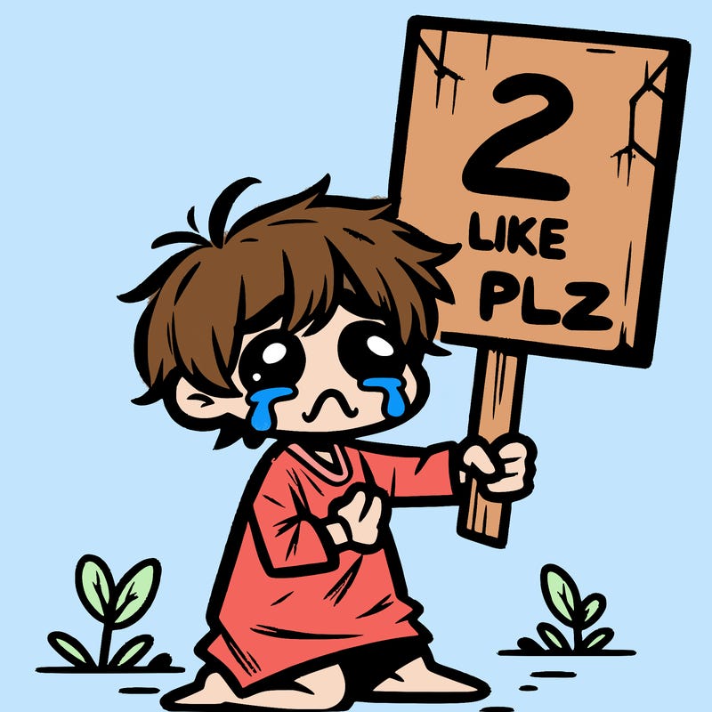 small poor toddler crying with sign that says 2 like plz