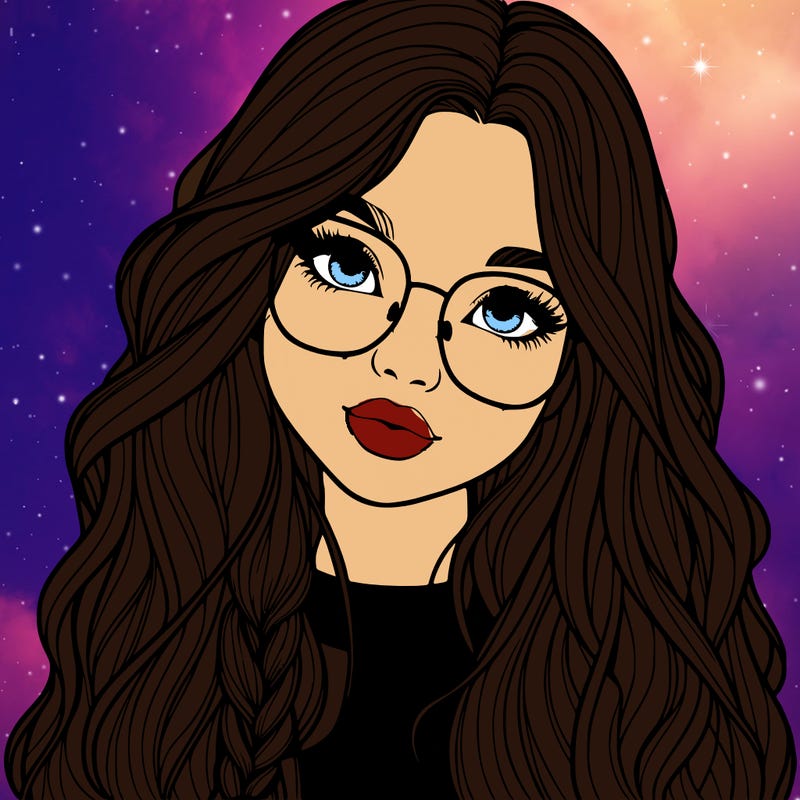girl with long hair and freckles and glasses realistic