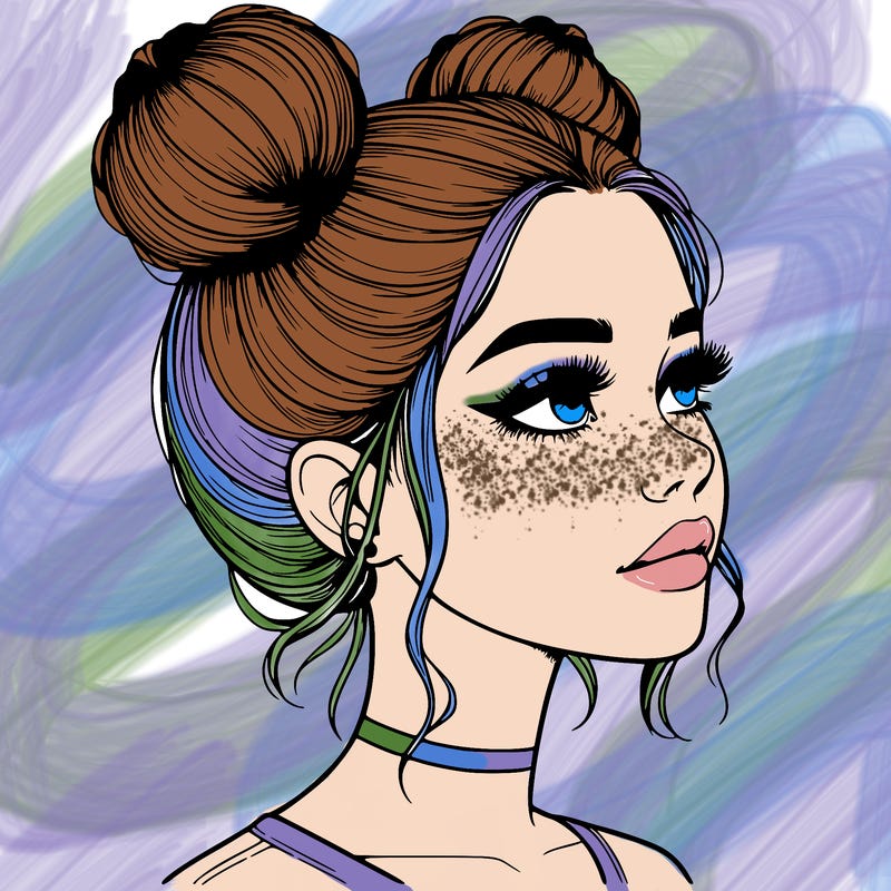 realistic girl with buns on the top of her head