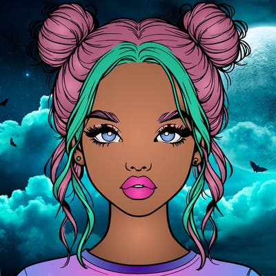 realistic girl with two buns in hair and lips