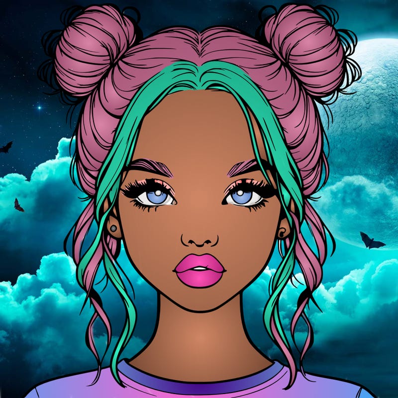 realistic girl with two buns in hair and lips