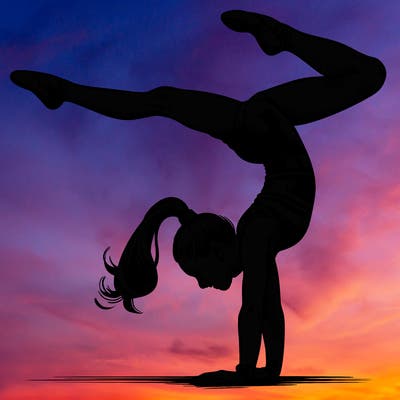 realistic female gymnast doing a cart wheel