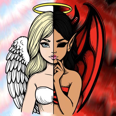 realistic angel half demon