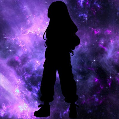 girl in baggy pants crop top and long hair