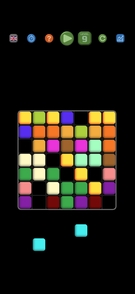 ARDUUM mobile app interface showing a level 9 logic puzzle grid with colorful jewel blocks