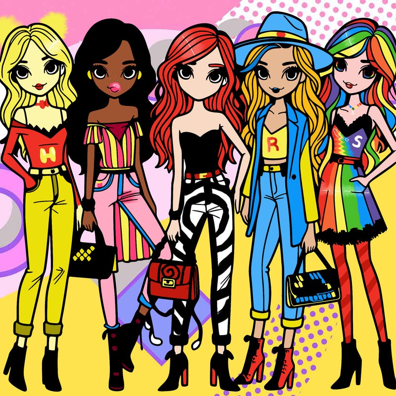 group of fashion girls wearing different outfits