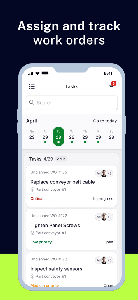 Limble - Interfaz de la aplicación móvil para asignar y rastrear órdenes de trabajo de mantenimiento