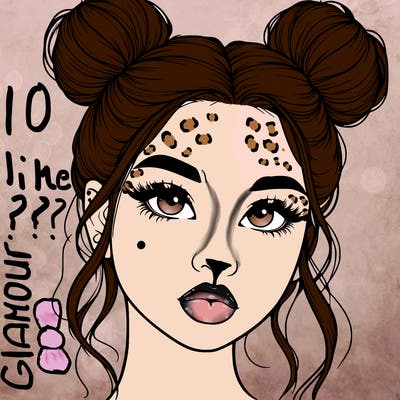 realistic girl with two buns on her hair and lips