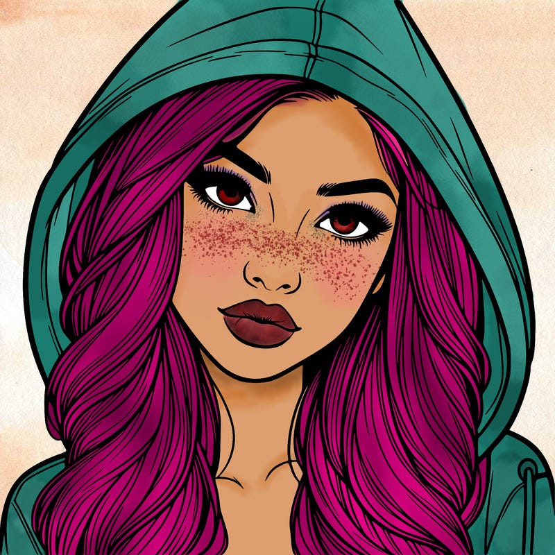 realistic beautiful girl with a hood on