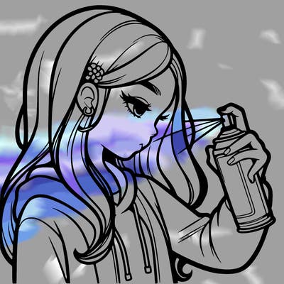 a realistic girl spray painting