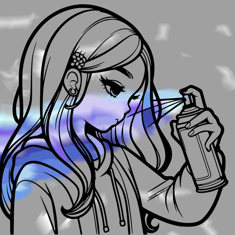 a realistic girl spray painting