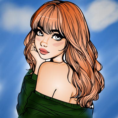 realistic girl with bangs looking over her shoulder