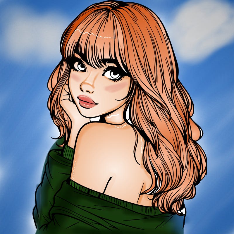 realistic girl with bangs looking over her shoulder