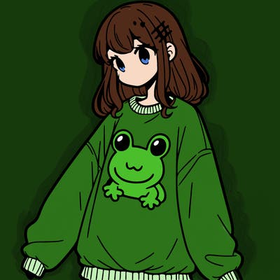 girl wearing frogging sweatshirt