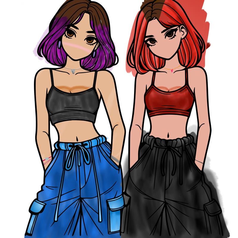 two girls with crop top with baggy pants