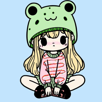 a girl wearing a frog hat and some frog socks