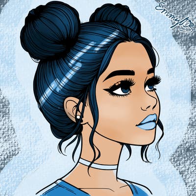 realistic girl with buns on the top of her head