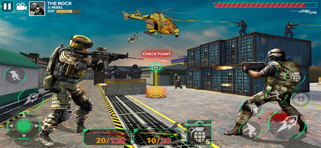 Fps Counter Strike: Sniper War - Tactical action gameplay of Fps Counter Strike Sniper War showing soldiers in combat near an exploding helicopter