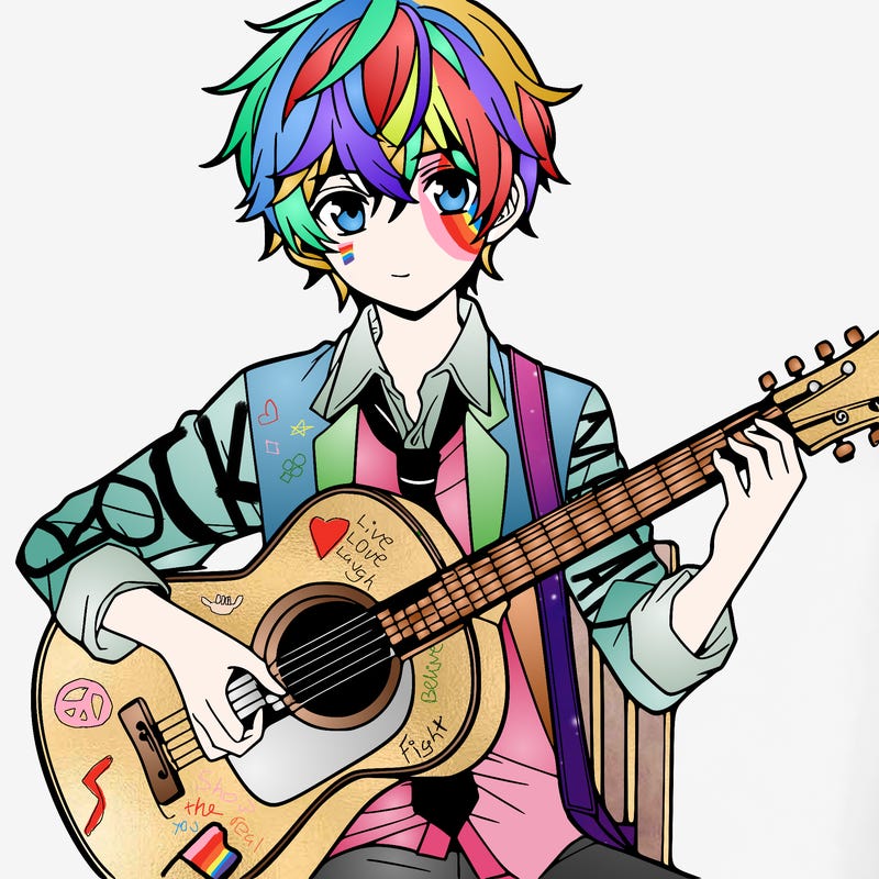 anime boy about 14 playing guitar