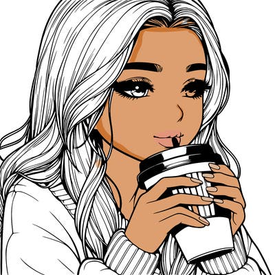 realistic girl drinking coffee