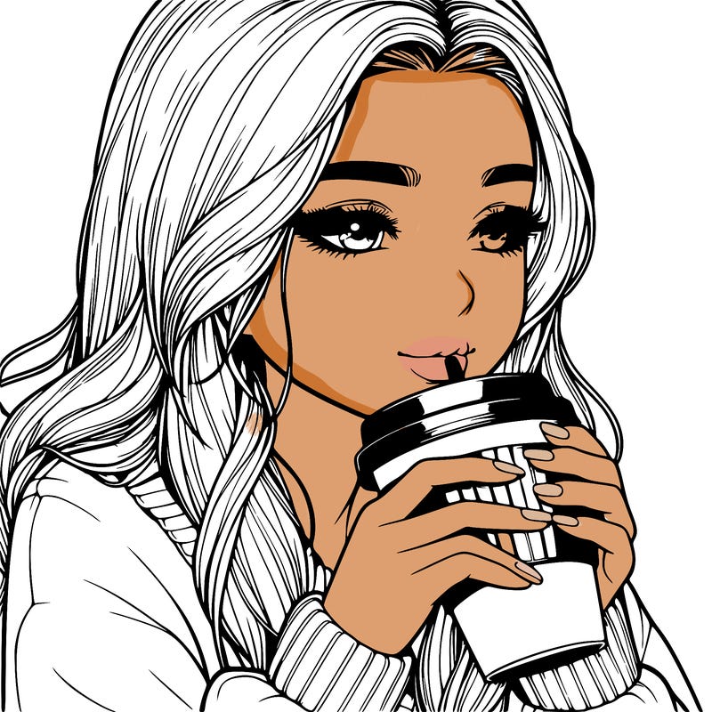 realistic girl drinking coffee