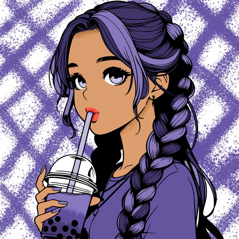 realistic girl with braided hair drinking boba