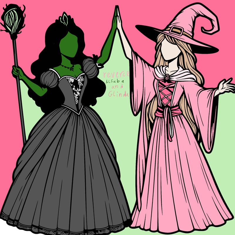 detailed realistic split of a princess and a witch