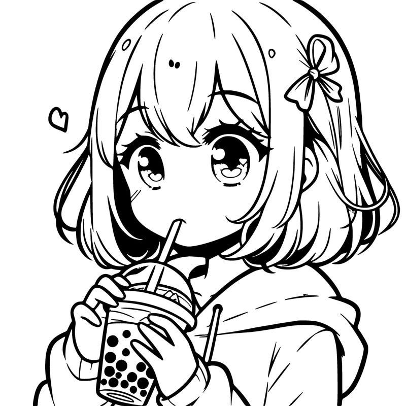 manga girl drink boba