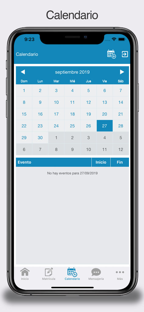 Calendar screen of the Class Universidades app showing academic events and dates