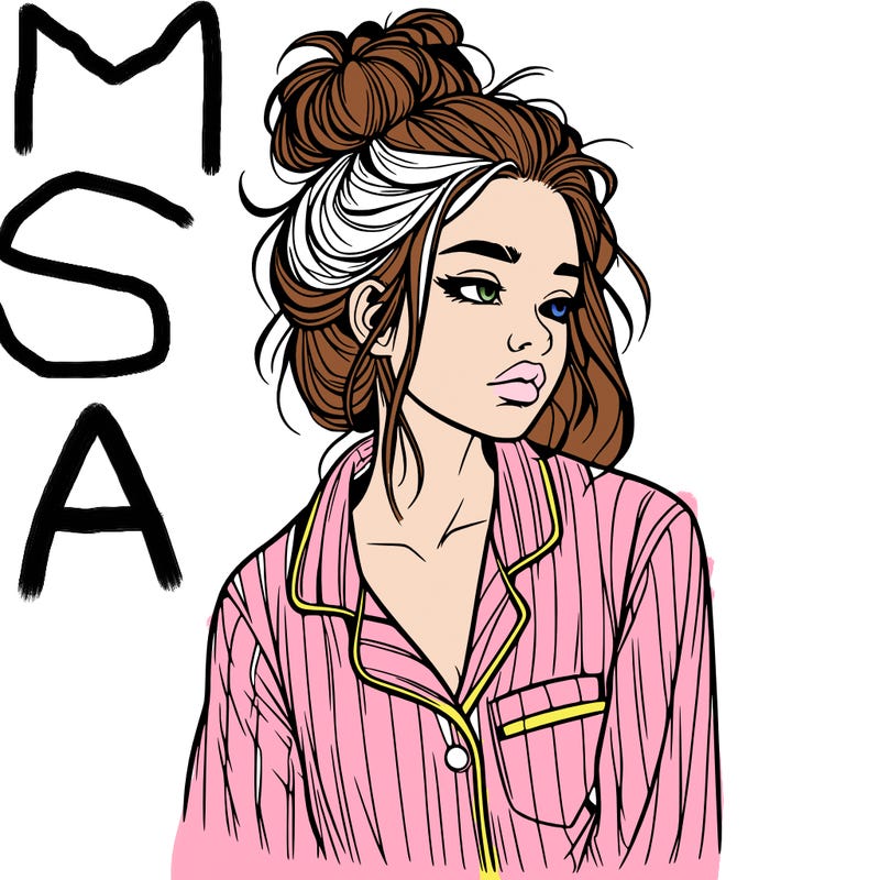 realistic woman with pajamas on and a messy bun