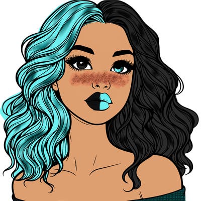 realistic girl with wavy hair and lips