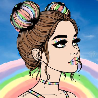 realistic girl with buns on the top of her head