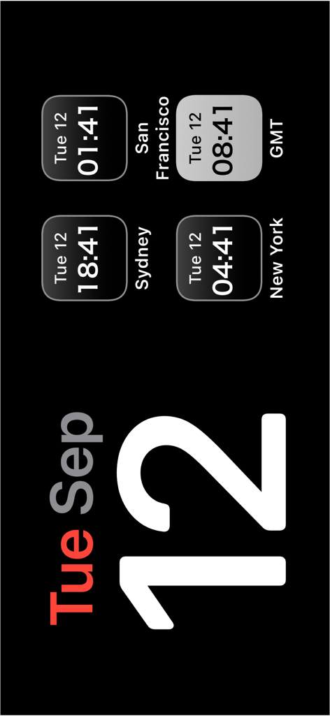 Time Intersect - World Time - Time Intersect app interface showing world clock times for Sydney San Francisco New York and GMT in dark mode